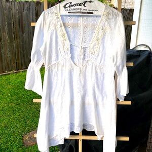 Antica Sartoria Cotton Embroidered Lace Beads Sequins Swim coverup Top Dress M